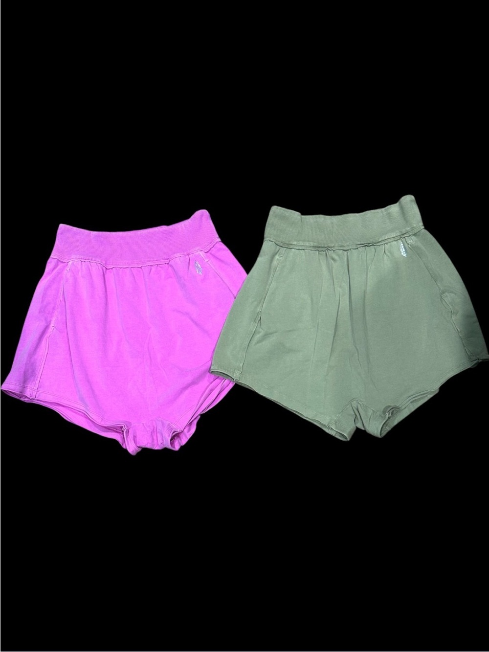 Free People Two-Pack Athletic Shorts in Bright Pink and Olive Green